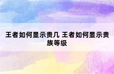 王者如何显示贵几 王者如何显示贵族等级